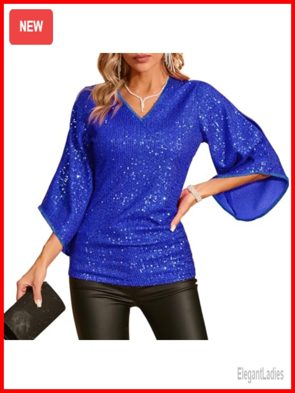 Sequin 3/4 Sleeve V-Neck Party Tunic